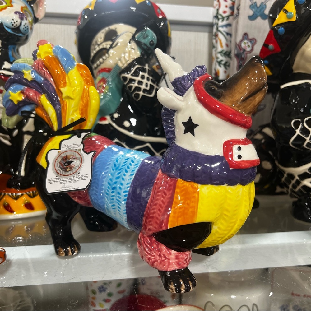 NEW Colorful Ceramic UNICORN DACHSHUND Figurine